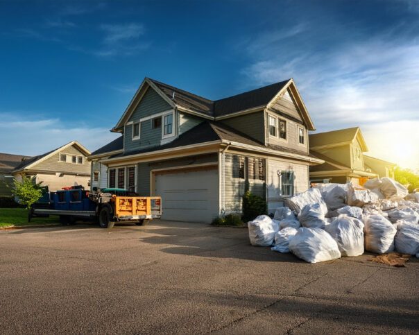 a foreclosure home with bagged up contents to be removed