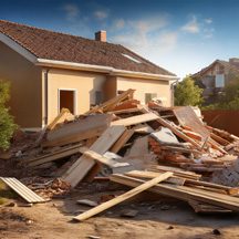 a house with construction debris in front of it