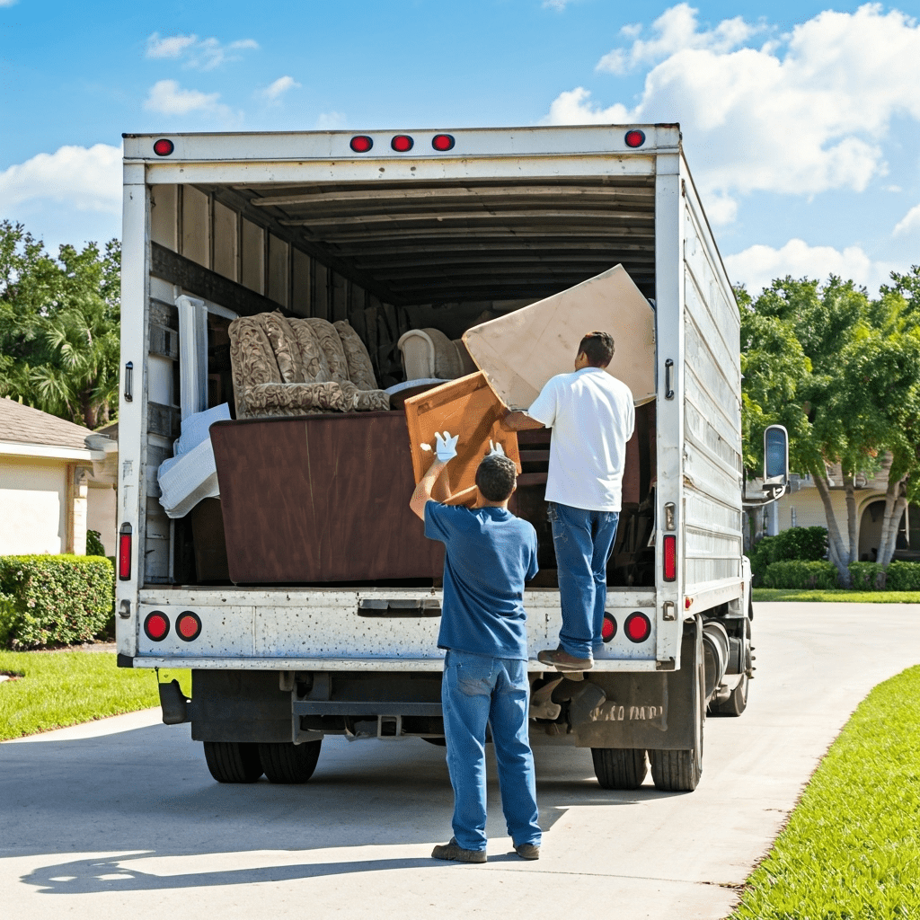 Crew loading furniture into truck