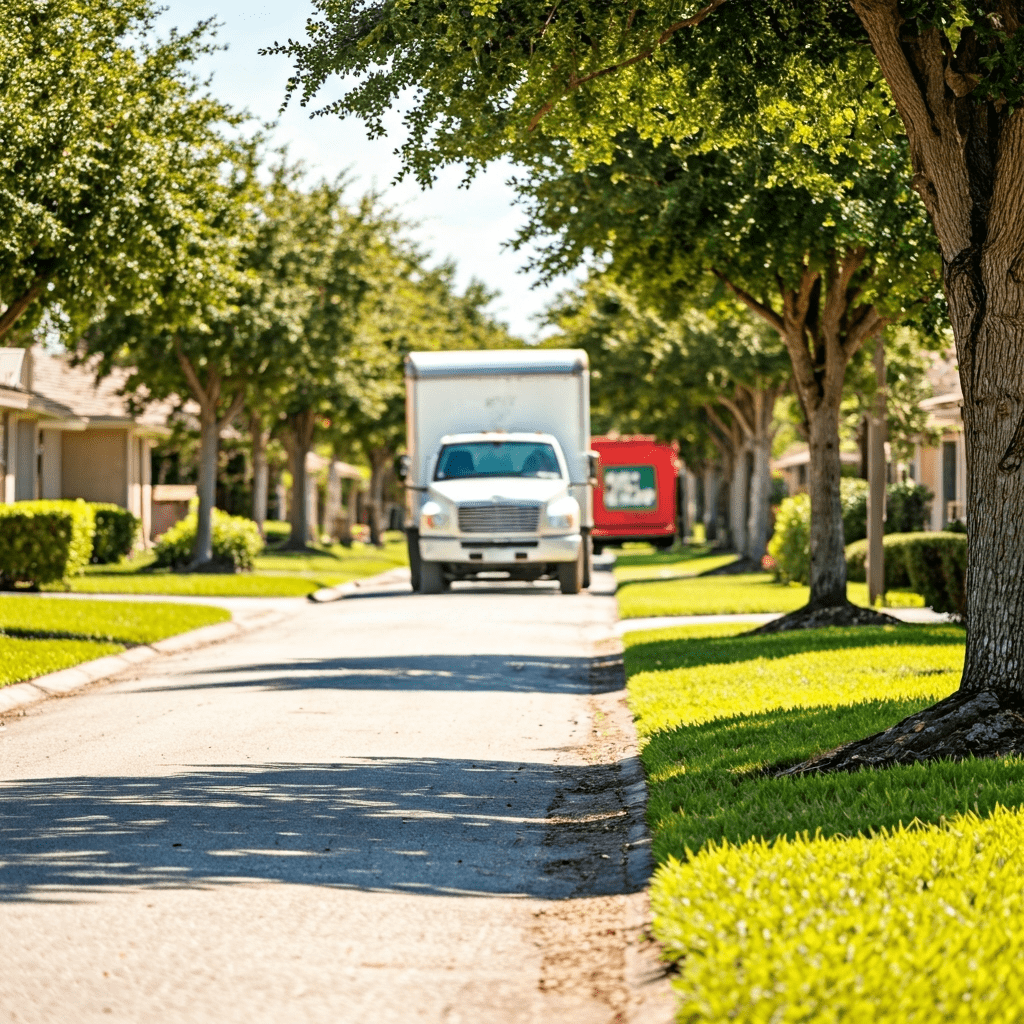 Curbside furniture with donation trucks